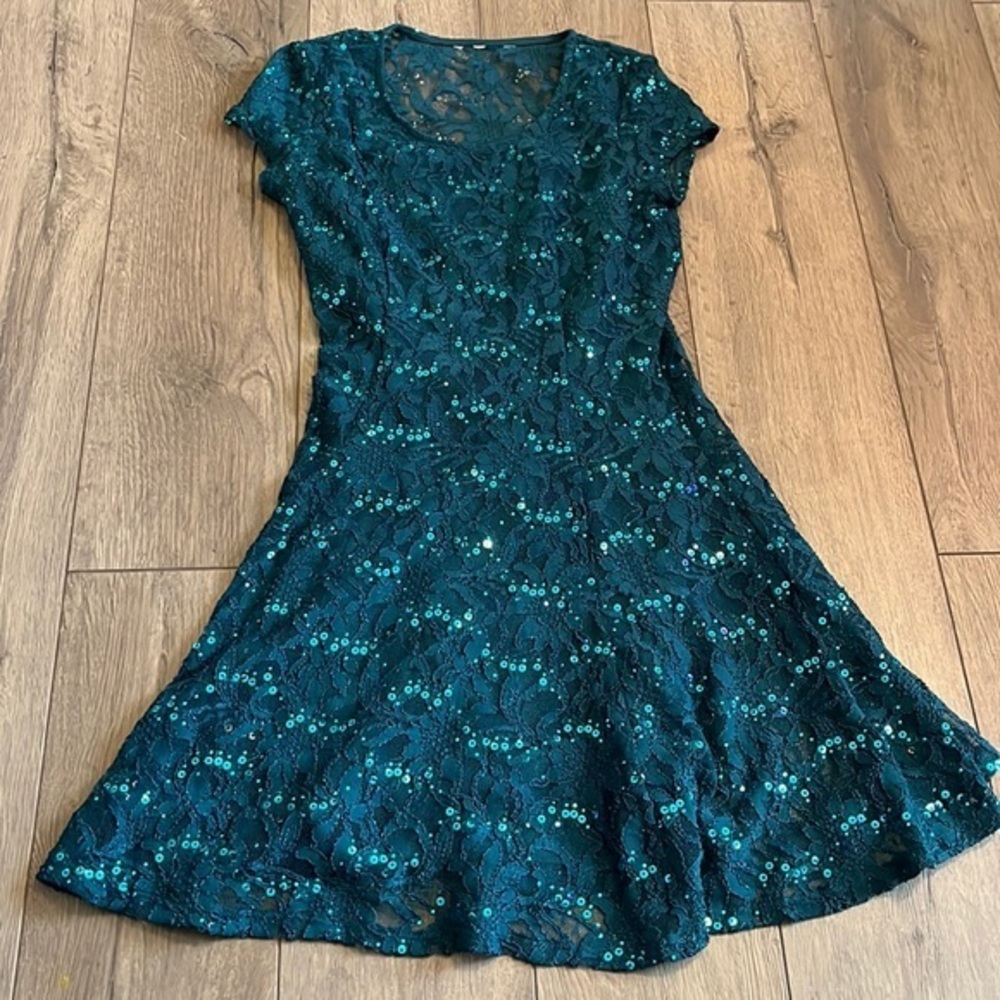 Junior Sequined Lace Dress with removable slip.